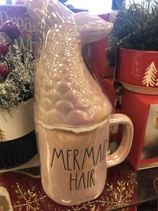 Rae Dunn Mug MERMAID HAIR DON'T CARE Iridescent Pink Figural Tail Topper NEW '21 - Picture 1 of 7