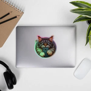 Maine Coon Katze zähe Telefondiebe holografische Aufkleber - Bild 1 von 7