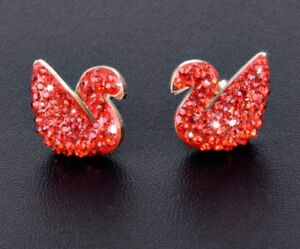 Rose gold Red Black Crystal Swan Titanium Stainless Steel Earrings Gift Box PE22
