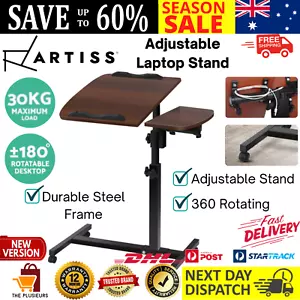 Overbed Table Adjustable Height Medical Care Mobile Laptop Table Desk - Walnut - Picture 1 of 12
