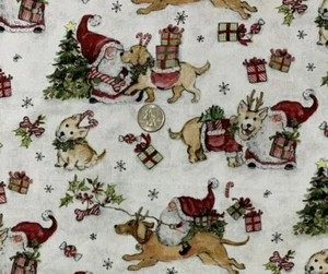 SPRINGS CHRISTMAS/HOLIDAY "GNOMES & PUPPIES" COTTON FABRIC 2YDS X 44" - Picture 1 of 2