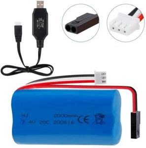 2s 2000mAh 7,4V LiPo-Batterie, 20C, 5500-2P-Anschluss + USB-Kabel für RC-Autos - Bild 1 von 8