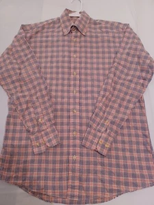 Gitman Bros Shirt Mens Large Peach Blue Plaid Cotton USA Button Down - Picture 1 of 8
