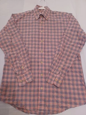 Gitman Bros Shirt Mens Large Peach Blue Plaid Cotton USA Button Down - Image 1 of 4