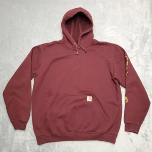 Carhartt Hoodie Mens L Maroon Loose Fit Heavyweight Hooded Sweatshirt Workwear - Picture 1 of 11