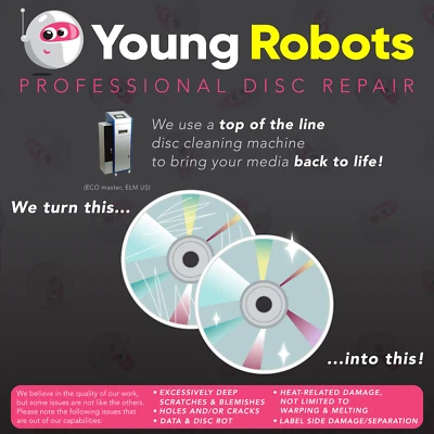 YOUNG ROBOTS LLC 5 Video Game, Gamecube, CD DVD Blu-Ray Disc Repair Service - Remove Scratches