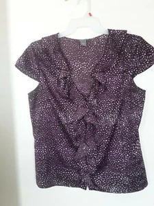 LOFT Plus braun lila Drucke Rüschen Top Bluse Größe 16 - Bild 1 von 3