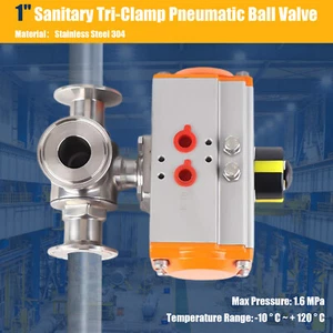 1 Zoll T-Typ Sanitärqualität Pneumatischer Dreiwege Kugelhahn 304 Edelstahl - Bild 1 von 9