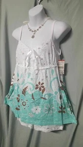 Mix & Co White Green Brown Pajama Set Sleeveless Babydoll Short X-Large 42" Bust - Picture 1 of 5