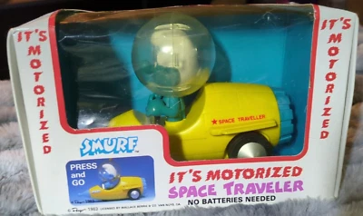 Rare Vintage 1983 PEYO Motorized SMURF SPACE TRAVELER Press & Go - New NIB - Image 1 of 2