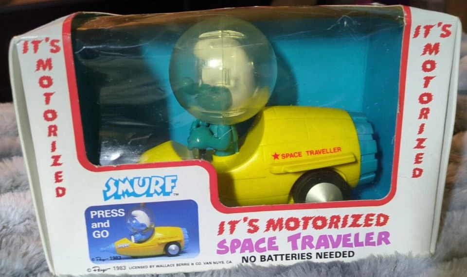 Raro De Colección 1983 PEYO Motorizado SMURF SPACE TRAVELER Press & Go - Nuevo En Caja Foto 1 de 2