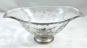 Candy/Relish/Nut Dish, Oblong Cut Crystal Bowl, Sterling Silver Base, Vintage - Picture 1 of 7