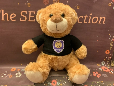 ORLANDO CITY SOCCER Fred 10" Plush Brown Bear w/Team Shirt EUC Mascot Factory Cover