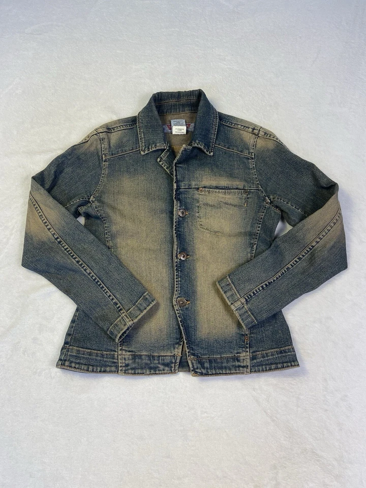 Винтажные серебряные джинсы женщин ковбой джинсовой ткани куртка Sz M искусственно состаренный Western хиппи - Изображение 1 из 4