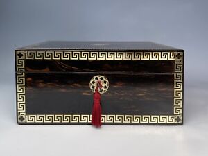 Antique Box - A Lovely Victorian Brass Inlaid Coromandel Jewellery Box