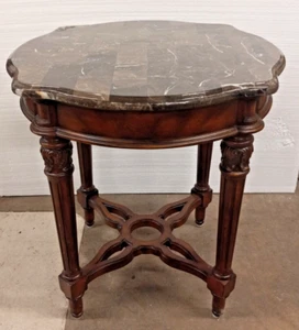 Louis XVI Directoire-Style Black & Gray Portoro Marble & Carved Wood Table - Picture 1 of 12