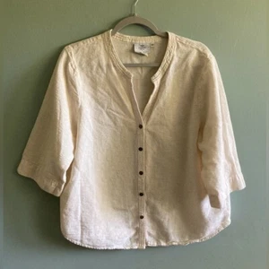 Damen Hot Baumwolle 100% Baumwolle Creme Knopfleiste Damen 3/4 Ärmel Top XL - Bild 1 von 6