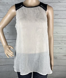 Monteau Sleeveless Blouse Medium Sheer Ivory Black Straps Zippers Subtle Floral - Picture 1 of 12