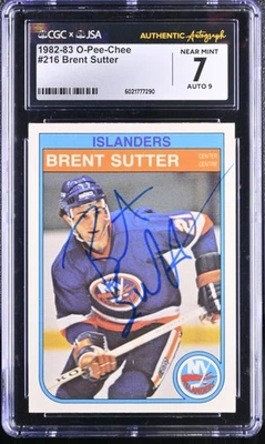 Brent Sutter Signed 1982-83 O-Pee-Chee Rookie Card #216 OPC CGC 7 JSA 9 Auto - Image 1 of 2