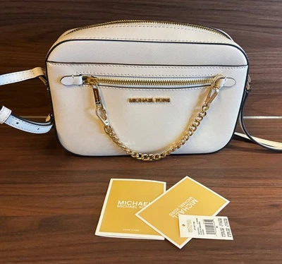 Michael Kors Jet Set Damen Tasche Umhängetasche Leder creme gold Kettendetail - Bild 1 von 4