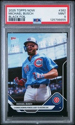 2025 Topps Now 3 HR Historic Day Black #382 Michael Busch Chicago Cubs /10 PSA 9 - Image 1 of 2