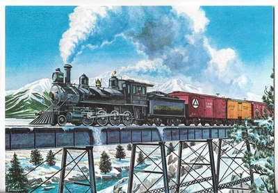 NOS LEANIN' TREE Christmas Card 7x5 TRAIN Headed for Trout Creek Pass Railroad - Image 1 of 3