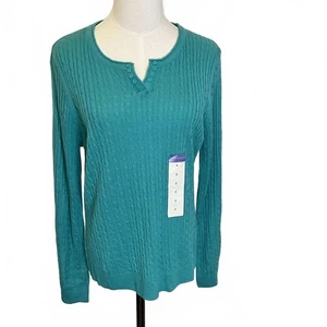 Brandneu Laura Scott Damen L Baltic Blue Henley Zopfmuster Pullover Sweater - Bild 1 von 12