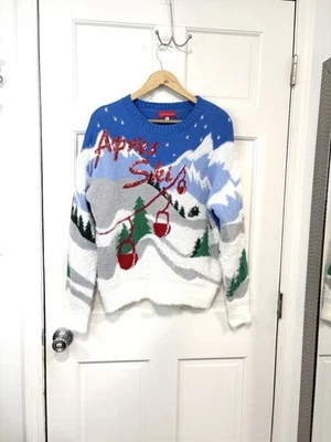 Blizzard Bay Apres Ski Christmas Sweater Festive Holiday Sequins Fuzzy Sz L - Image 1 of 4