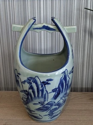 Vintage Oriental ceramic Vase Large Blue, Handle Antique Design - Image 1 of 4