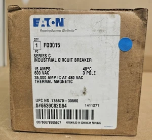Eaton FD3015 3P  15A 600VAC 35000 Amp Series C Industrial Circuit Breaker - Picture 1 of 7