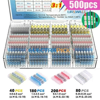 500x Waterproof Heat Shrink Solder Seal Sleeve Wire Butt Connectors Terminal kit - Image 1 of 4