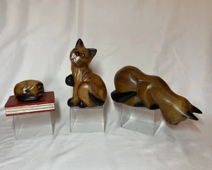 Three Wooden Cat Ornaments, Sleeping Cat on Book, Shelf / Edge Sitter etc. - Picture 1 of 14
