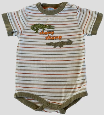 GYMBOREE 2008 Safari Outback Alligator Chomp Applique Stripe Bodysuit 12-18M - Image 1 of 4