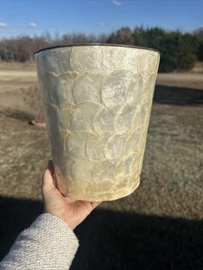 Cestino rifiuti vintage naturale Capiz Shell pattumiera bordo oro argento perlato - Foto 1 di 9