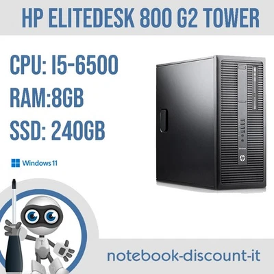 HP Elitedesk 800 G2 TWR Core i5-6500 DDR4 Ram 8Gb SSD 240Gb Desktop PC  GRADO B - Immagine 1 di 4