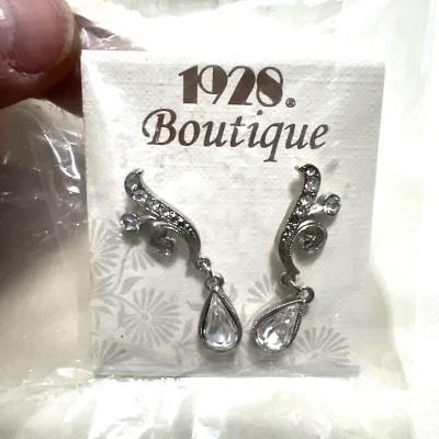 Pendientes colgantes 1928 boutique tono plata cristal Art Deco pasarela Foto 1 de 3