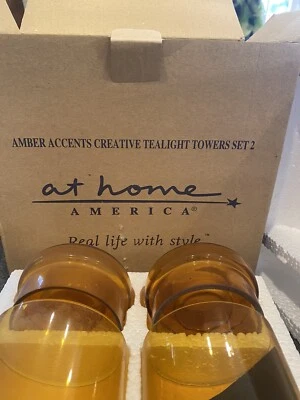 Amber Accents Creative Tealight Towers Set of 2 by "At Home America"  - Image 1 of 3