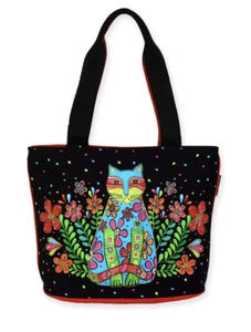 Laurel Burch Kaleidoscope Kat Cat Medium Tote, Cotton/poly, 13" x 6.25" x 10" - Picture 1 of 3
