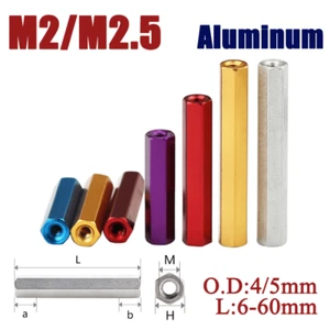 M2/M2.5 Aluminum Long Hex Nuts Hexagon Threaded Standoff Spacers Connector Stud - Picture 1 of 8