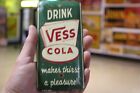 RARE 1950s DRINK VESS COLA POP DEALER STAMPED PAINTED METAL PALM PRESS SIGN COKE