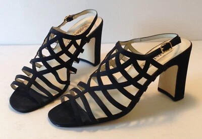 Women's SAM & LIBBY Black Strappy Slingback Heels Fabric Upper Leather Sole 10 M - Image 1 of 4