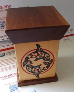 Whale Storage Box / Canister Wooden - 7" H 4 1/2" Square Base Made in Canada - Picture 1 of 14