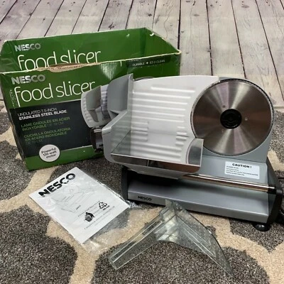 Fatiador de carne Nesco Food modelo FS-130 caixa instruções alumínio aço inoxidável - Imagem 1 de 4