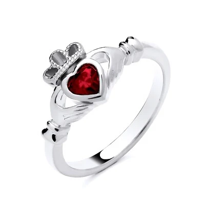 Sterling Silver 925 simulated RUBY Irish Celtic Claddagh Ring size K to S - Image 1 of 4