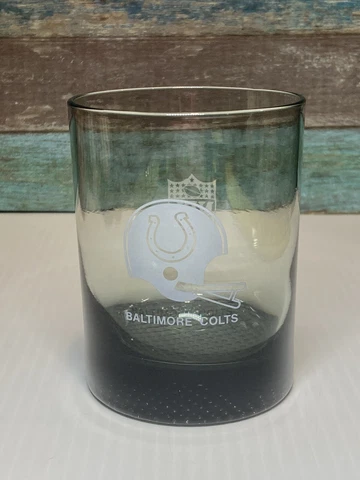 Vintage 1970's Baltimore Colts NFL Football Team Etched Smoked Tumbler Glass Cover