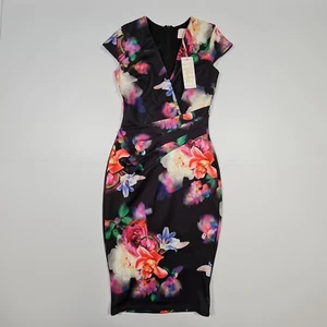 With Love Jessica Womens Dress Black 6 UK Floral Sleeveless Bodycon - Picture 1 of 9