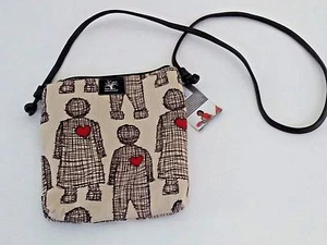 Bolso de hombro de tela grande anudado beige marrón muñeca de amor Chambray con motivo rojo corazón - Imagen 1 de 10