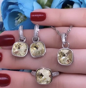 925 ECHT SILBER diamanten Citrin  Quarz Ring  Ohrringe & Anhänger Set - Bild 1 von 2
