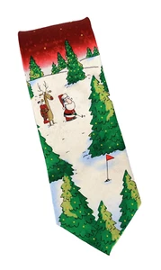 John Ashford Men's Necktie Golfing Santa Caddy Neck Tie 3.5"X60" Christmas Party - Picture 1 of 8