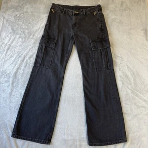Weekday Women’s Encino Denim Cargo Trousers Pants Flared Black Size W32 L32 - Picture 1 of 17